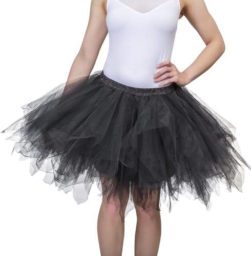 Dancina Damen Petticoat 50er Jahre Retro Tutu Tüllrock Normale und Große Größen, Schwarz, Gr. 36-40 von Dancina