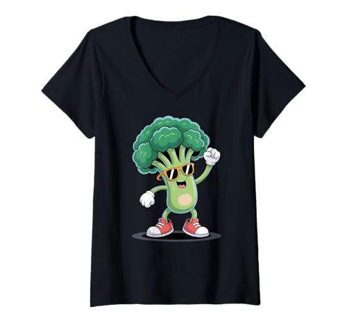 Damen Tanzender Brokkoli Veggie Fun Brokkoli T-Shirt mit V-Ausschnitt Damen Tanzender Brokkoli Veggie Fun Brokkoli T-Shirt mit V-Ausschnitt von Dancing Broccoli Funny Vegetarians Humor