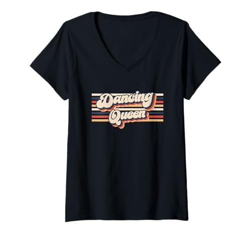 Damen Dancing Queen 70er Jahre Groove 80er Jahre Stil T-Shirt mit V-Ausschnitt Damen Dancing Queen 70er Jahre Groove 80er Jahre Stil T-Shirt mit V-Ausschnitt von Dancing Queen Vintage Retro