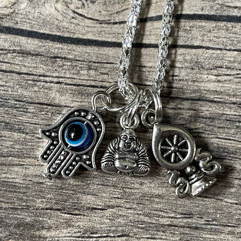 Das Leben Ist Gut Buddha Hamsa Hand Evil Eye Dharma Rad Anhänger Silber Halskette 16 "Haling Cluster Energie Das Leben Ist Gut Buddha Hamsa Hand Evil Eye Dharma Rad Anhänger Silber Halskette 16 "Haling Cluster Energie von DancingGypsies