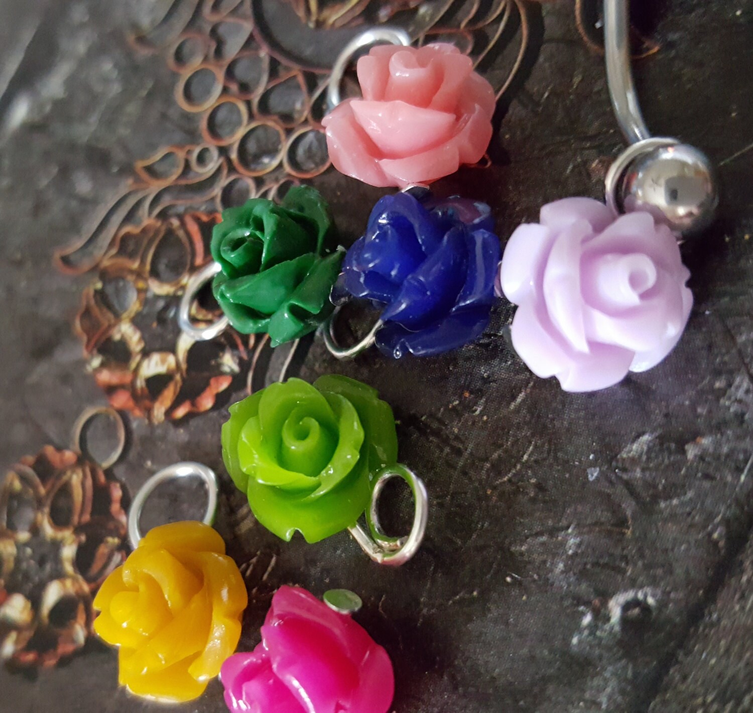 Interchangeable Bauch Ring Rose Blume Körper Piercing Schmuck Abnehmbare Charms Swap & Drop Wechselbare Bar Charme Interchangeable Bauch Ring Rose Blume Körper Piercing Schmuck Abnehmbare Charms Swap & Drop Wechselbare Bar Charme von DancingGypsies