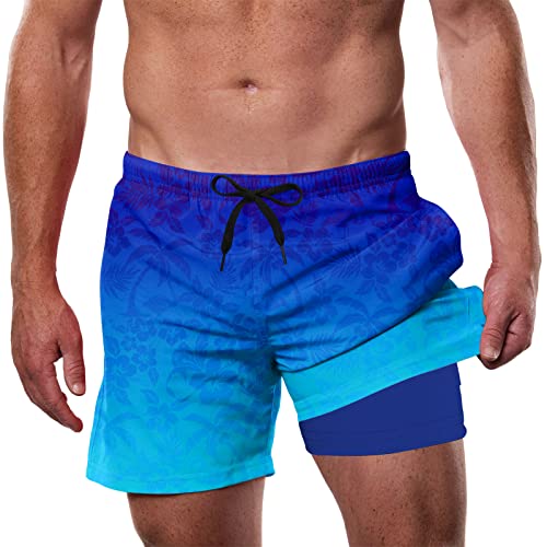 Dancinova Herren Surf Shorts 2-in-1 Kompressionshose Strandhose für Männer Schnelltrocknend Innenhose Druckmuster von Dancinova