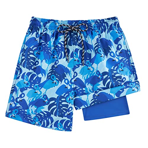 Dancinova Badehose Jungen Badeshort Kinder Kompression Liner Badeshorts Schnelltrocknend Schwimmhose mit Boxershorts Liner, Flamingo, 14-16 Jahre von Dancinova