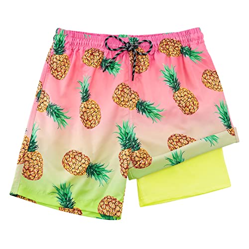 Dancinova Badehose Jungen Badeshort Kinder Kompression Liner Badeshorts Schnelltrocknend Schwimmhose mit Boxershorts Liner Ananas, 10-12 Jahre von Dancinova