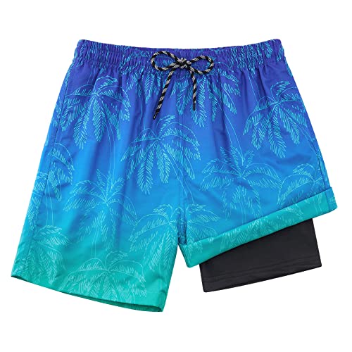 Dancinova Badehose Jungen Badeshort Kinder Kompression Liner Badeshorts Schnelltrocknend Schwimmhose mit Boxershorts Liner Kokosnussbaum, 8 Jahre von Dancinova