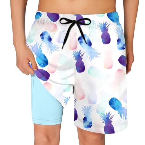 Dancinova Badehose Jungen Lila Badeshort Ananas Kinder Kompression Liner Badeshorts Schnelltrocknend Schwimmhose mit Boxershorts Liner 8 Jahre von Dancinova