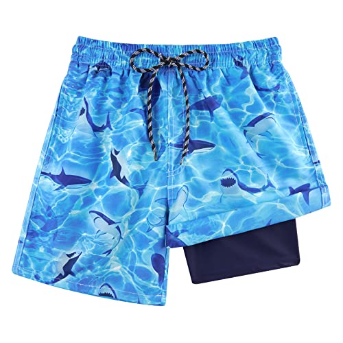 Dancinova Badeshorts Jungen Badehose Kinder Kompression Liner Schwimmhose Schnelltrocknend mit Boxershorts Liner, Delfin, 8 Jahre von Dancinova