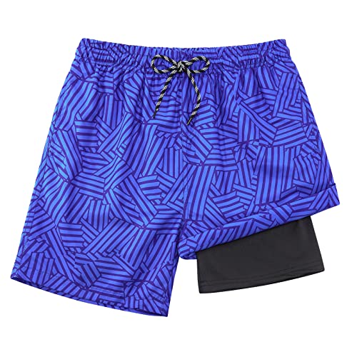 Dancinova Badeshorts Jungen Badehose Kinder Kompression Liner Schwimmhose Schnelltrocknend mit Boxershorts Liner 3D Druck Blauer See, 16-18 Jahre von Dancinova