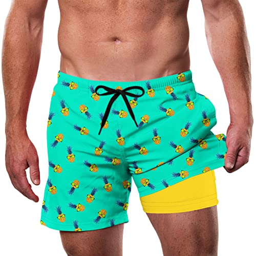 Dancinova Herren Badehose mit Kompression und Innenhose 2-in-1 Surf Shorts Schnelltrocknend Strandhose mit Innenhose von Dancinova