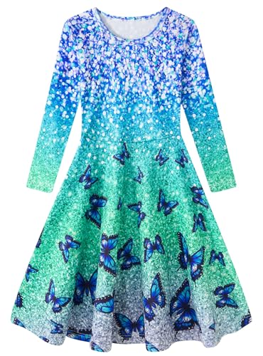 Dancinova Kleider für Mädchen Blingbling Schmetterling Bedrucktes Kleid A-Linie Kleider Mädchenkleid Alter 8-9 Jahre von Dancinova