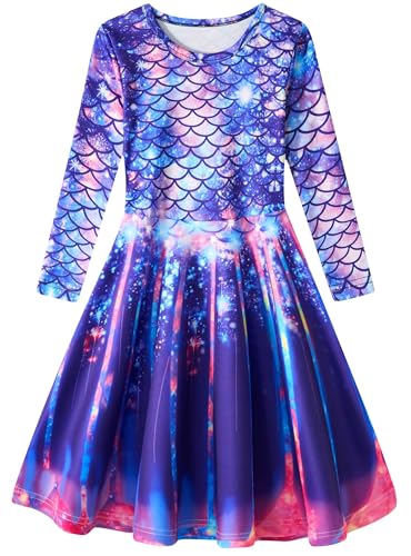 Dancinova Kleider für Mädchen Mädchenkleid Meerjungfrau Bunte Festlich Kleid Kinderkleid 8-9 Jahre, L von Dancinova