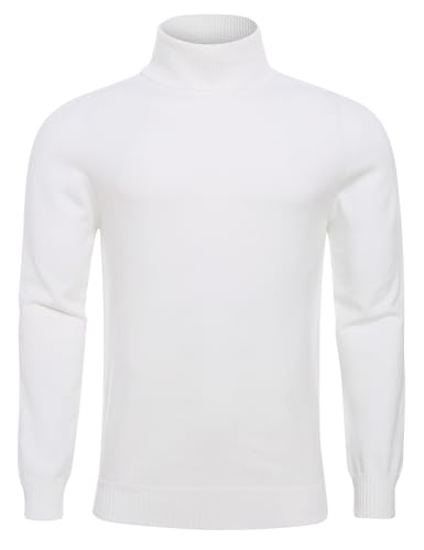 Dancinova Pullover Herren Rollkragenpullover Weiß Stehkragenpullover Rollkragenstrickpullover Winter Pullover Rollkragenpulli Männer Pulli Strickpullover XXL von Dancinova