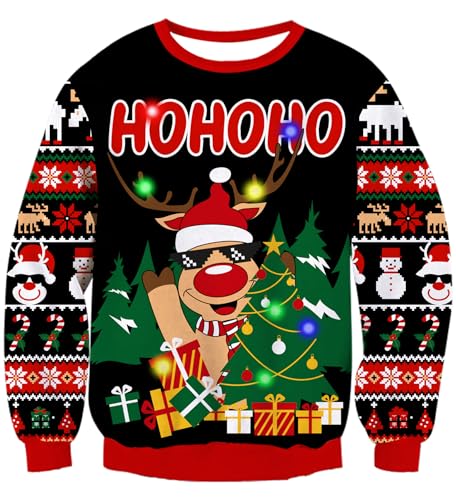 Dancinova Unisex Weihnachtspullover Damen Herren mit Led Lustig Strick Weihnachts Pullover Ugly Weihnachtspulli Xmas Jumper für Weihnachts Party L von Dancinova