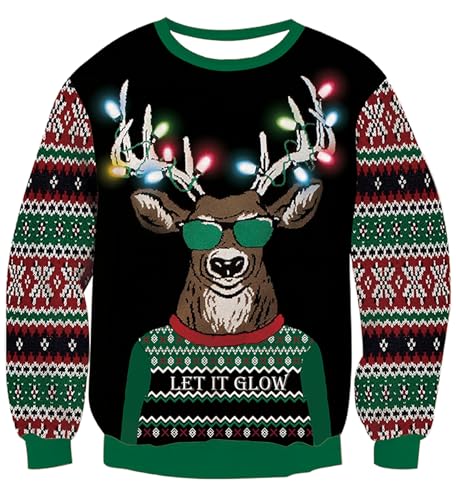 Dancinova Weihnachtspullover Damen LED Licht Herren Lustig Weihnachtspulli Familie Hässliche Xmas Jumper Sweater Pulli Strickpullover für Weihnachtsparty L von Dancinova