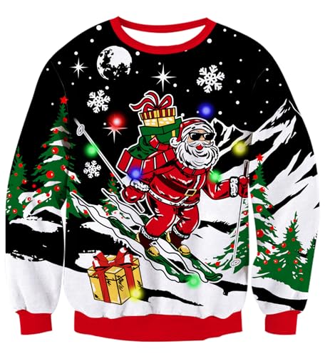 Dancinova Weihnachtspullover Damen LED Licht Herren Lustig Weihnachtspulli Familie Hässliche Xmas Jumper Sweater Pulli Strickpullover für Weihnachtsparty L von Dancinova
