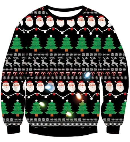 Dancinova Weihnachtspullover Damen LED Licht Herren Lustig Weihnachtspulli Familie Hässliche Xmas Jumper Sweater Pulli Strickpullover für Weihnachtsparty L von Dancinova