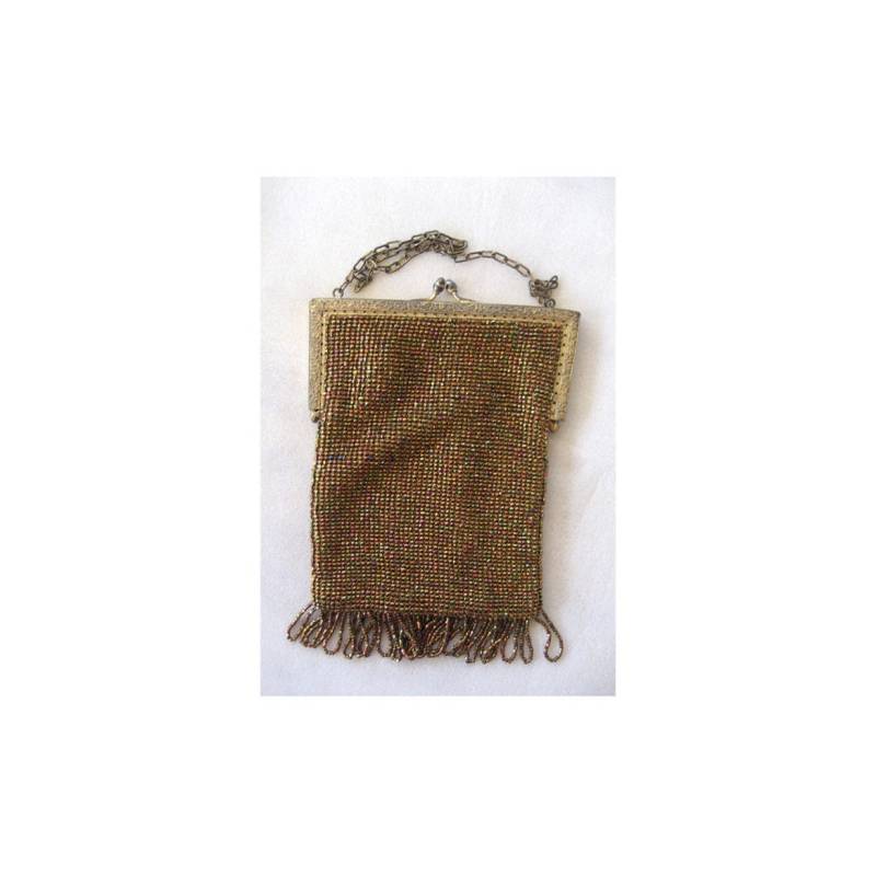 Ca. 1910 S Seide Bronzefarbenen Bunten Perlen Fransen Handtasche Ca. 1910 S Seide Bronzefarbenen Bunten Perlen Fransen Handtasche von DandLVintage