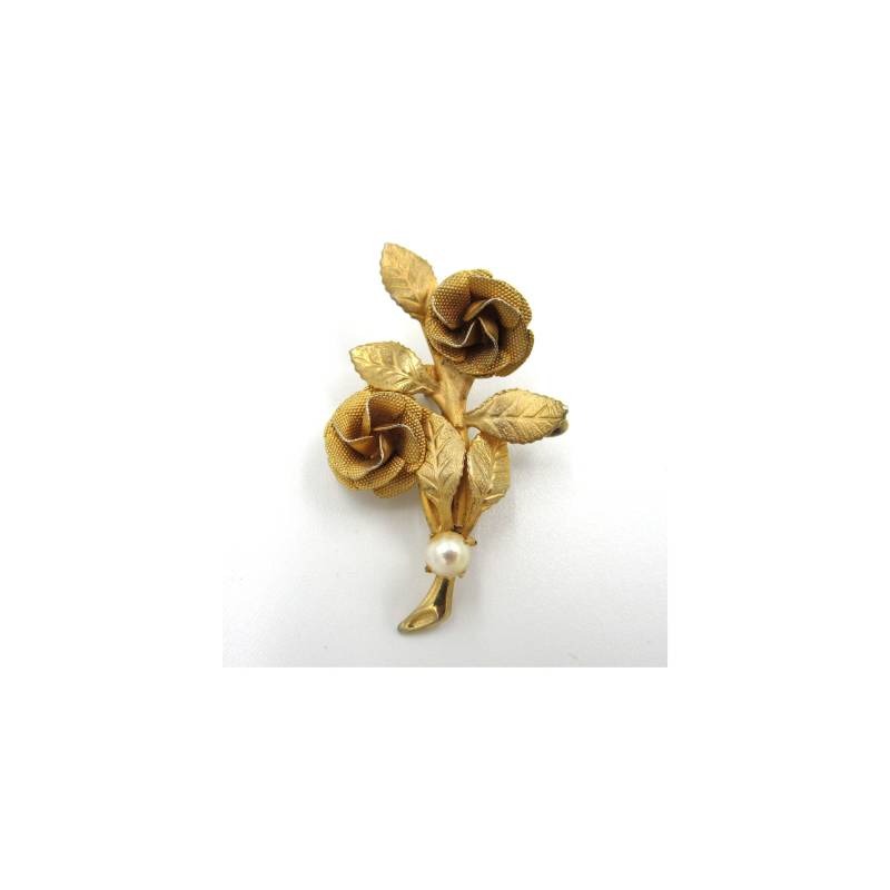 Circa 1970Er Jahre Gold Ton Rose Floral Brosche/Pin Mit Zuchtperle Akzent von DandLVintage