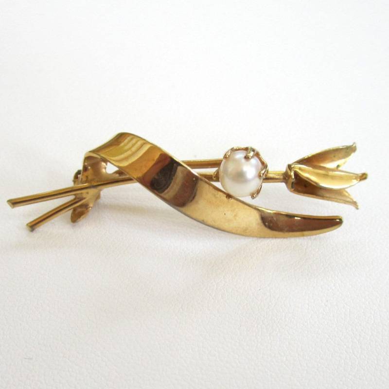Circa 1970Er Jahre Gold Ton Süßwasser Perle Tulpe Brosche/Anstecknadel Circa 1970Er Jahre Gold Ton Süßwasser Perle Tulpe Brosche/Anstecknadel von DandLVintage