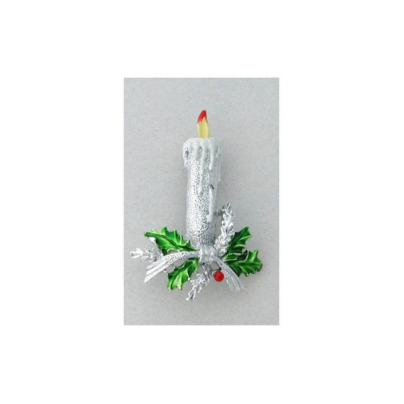 Gerry's Silvertone Emaillierte Weihnachtskerze Brosche/Pin Gerry's Silvertone Emaillierte Weihnachtskerze Brosche/Pin von DandLVintage