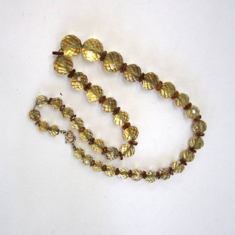 Jugendstil/Frühe Art Deco Facettierte Citrin Perlenkette von DandLVintage