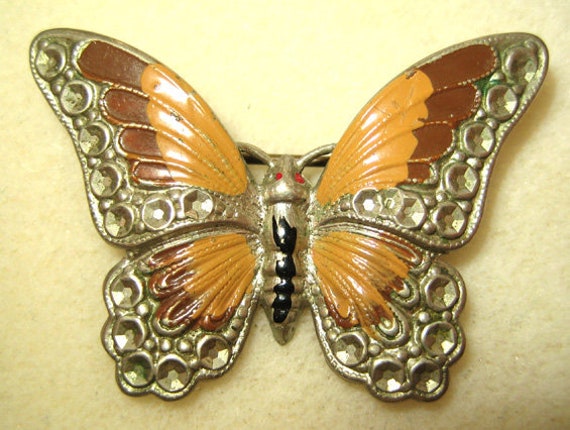 Schmetterling/Schmetterling Aus Emaille in Silber von DandLVintage
