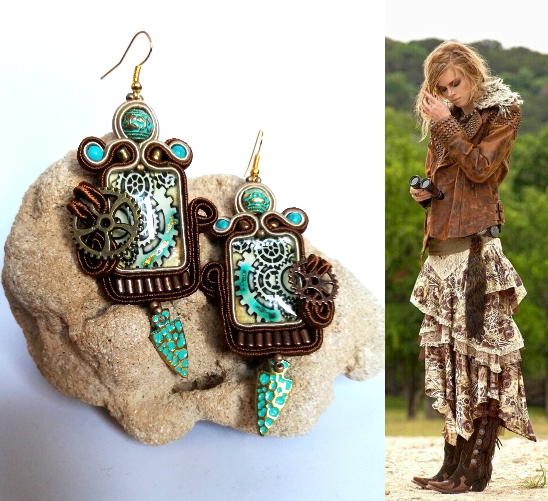 Aussage Boho Ohrringe Mit Metallkomponenten von DandaArtBijoux