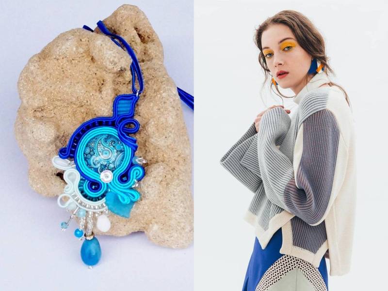 Blaue Anhänger Mit Blumen Motiv von DandaArtBijoux