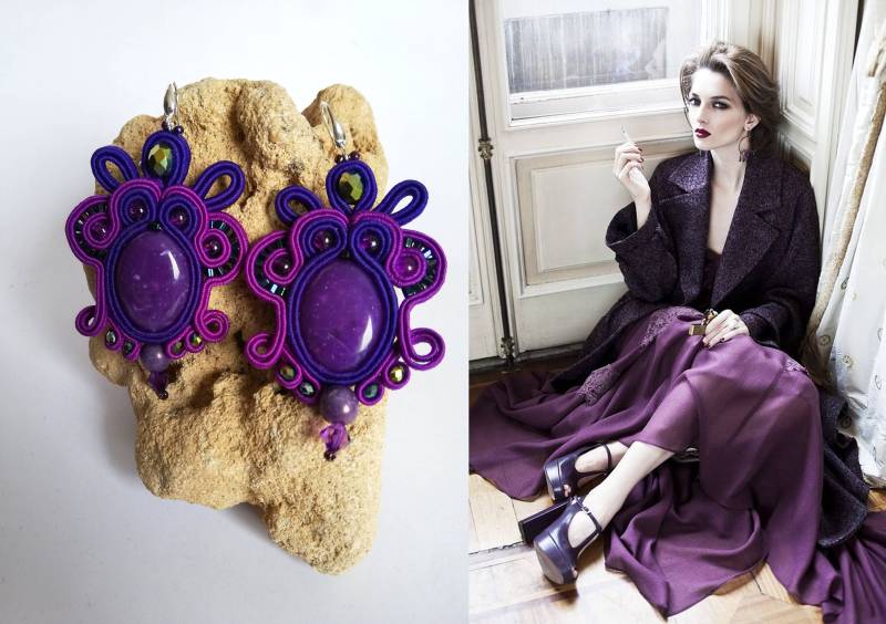 Glänzende Neon Soutache Ohrringe von DandaArtBijoux