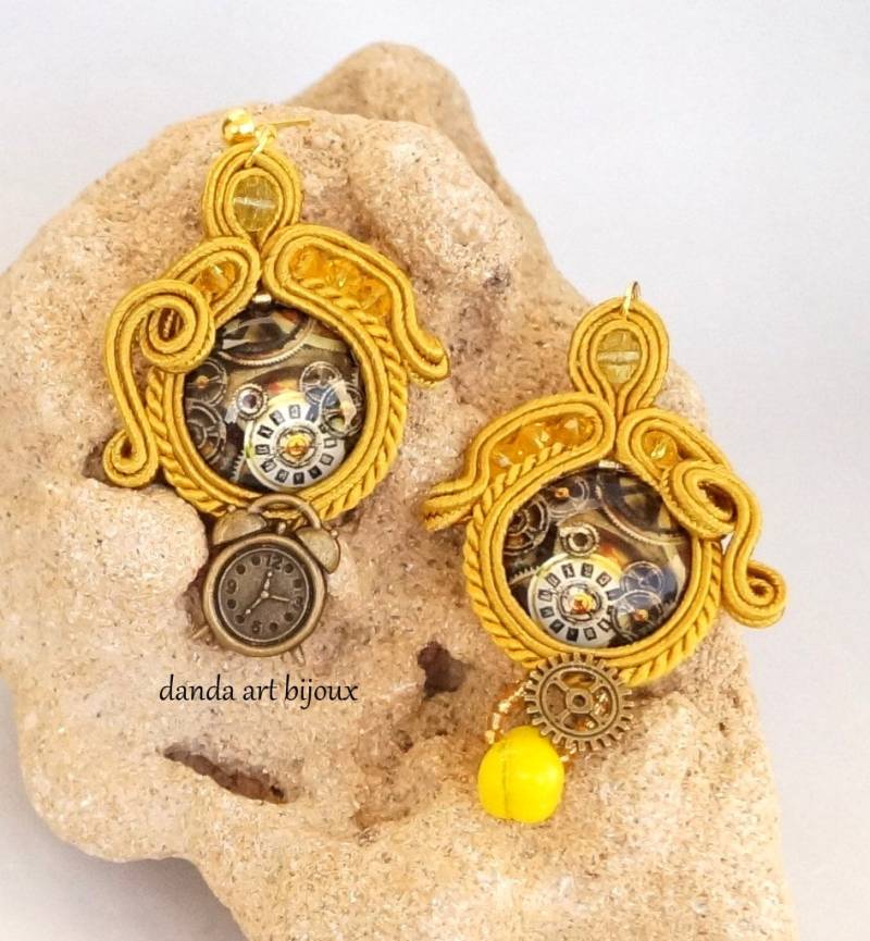 Soutache Ohrringe Steampunk Ohrschmuck Boho Jewelry Perlen Chandeliers Earrings Bunt Handmade Schmuck von DandaArtBijoux