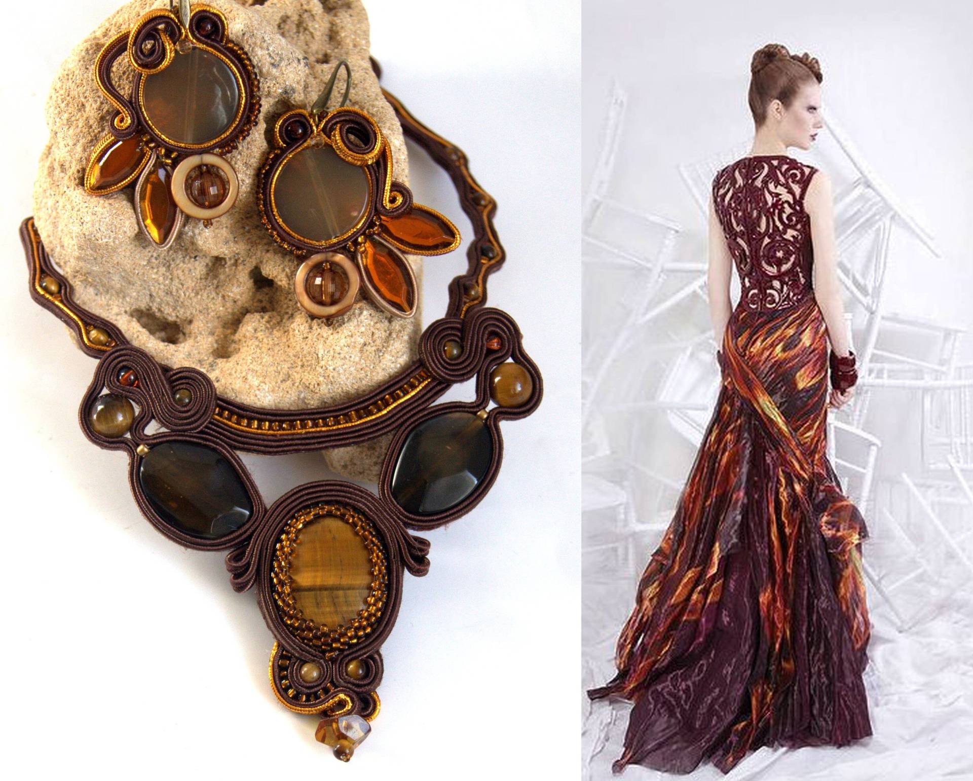 Soutache Schmuckset Mit Echte Steine von DandaArtBijoux