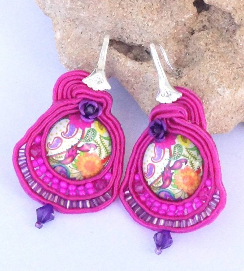 Tollsten Soutache Ohrringe Mit Blumenmotiv von DandaArtBijoux