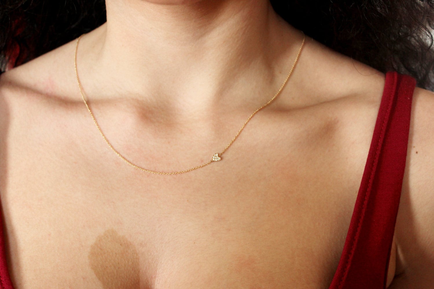 18K Echtgold Halskette - Herz Mit Echten Diamanten Jubiläum Frau Geschenk Braut Einfache Halskette, Diamant Herz von DanelianJewelry