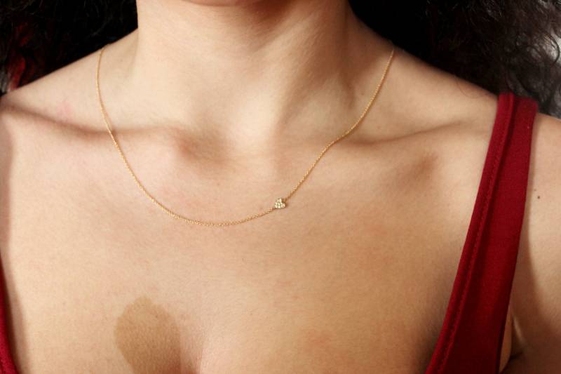 18K Echtgold Halskette - Herz Mit Echten Diamanten Jubiläum Frau Geschenk Braut Einfache Halskette, Diamant Herz von DanelianJewelry