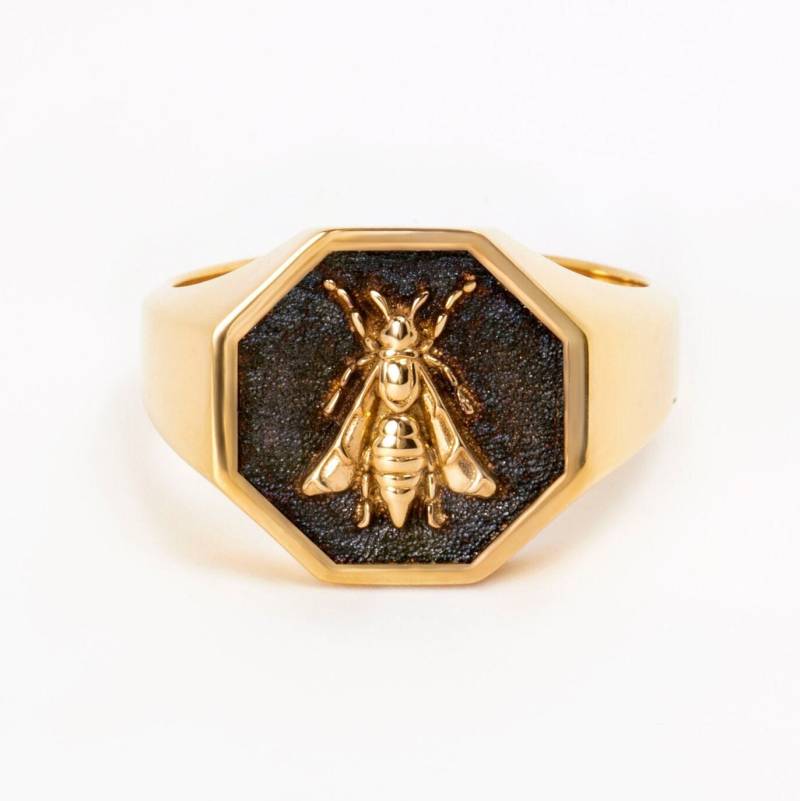 Biene Siegelring 18K Vergoldeter Sterling Silber Achteck-Ring von DanelianJewelry