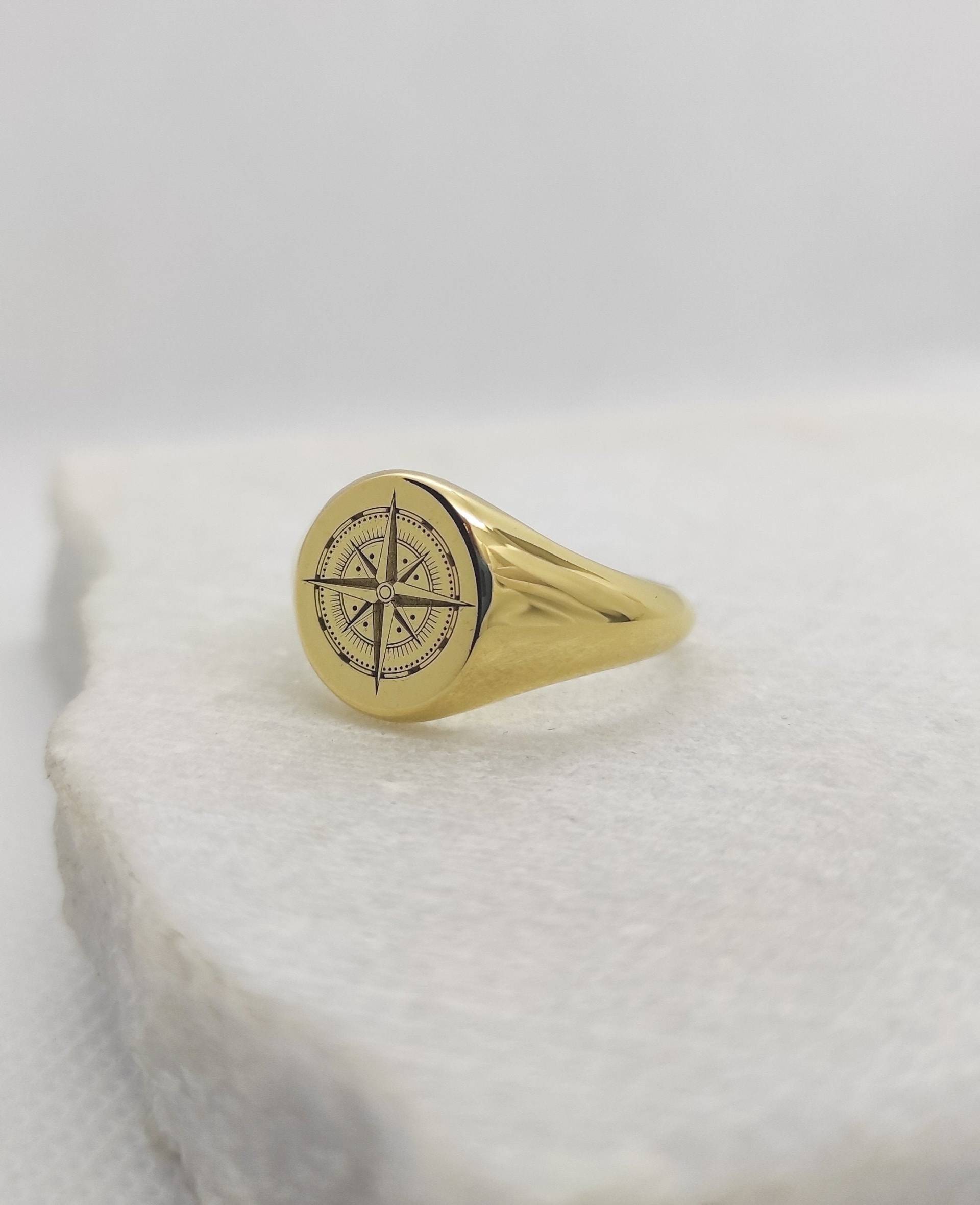 Gold Kompass Ring, Siegelring, Silber Schmuck, Geschenk Für Frauen, Frauen von DanelianJewelry