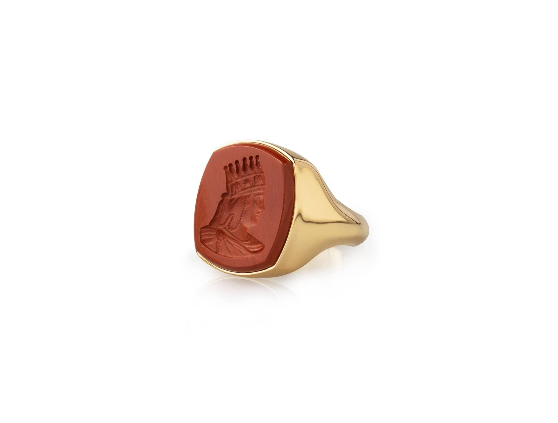König Siegelring, Roter Achat Edelstein Antiker Gravierte Ring, Quadrat Intaglio Männer Goldring von DanelianJewelry