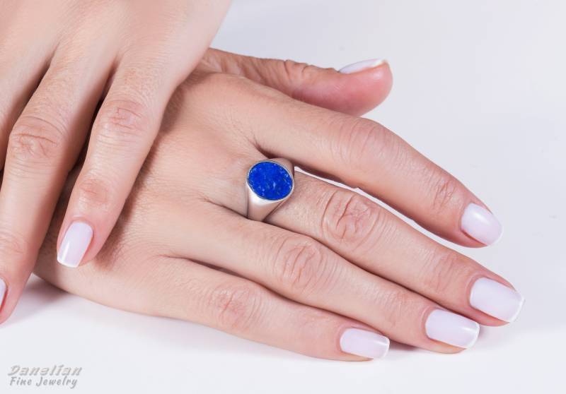 Lapis Lazuli Siegelring Handgemachtes Sterling Silber, Akzent Gold von DanelianJewelry