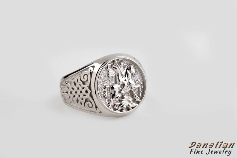 Mann Silber Ring, Siegelring, Sovereign Pinky Saint George Sterling Silber, Amulett Ring Männer, Geschenk Ehemann, Ritter von DanelianJewelry