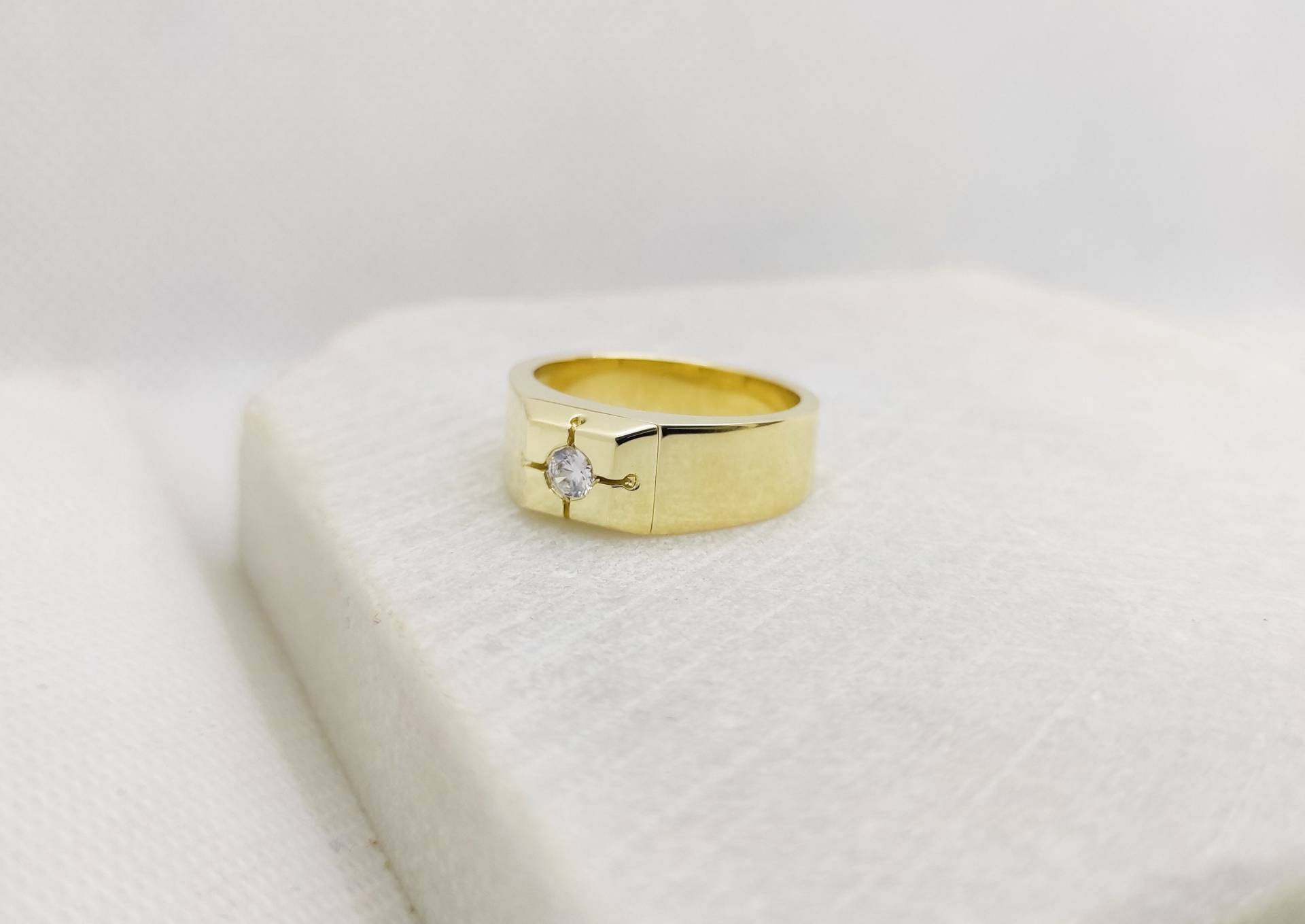Platz Diamant Ring, Männer Ehering, Verlobungsring, Dicken Goldring, Klobige Gold Kleinen Finger Jahrestagsgeschenk von DanelianJewelry