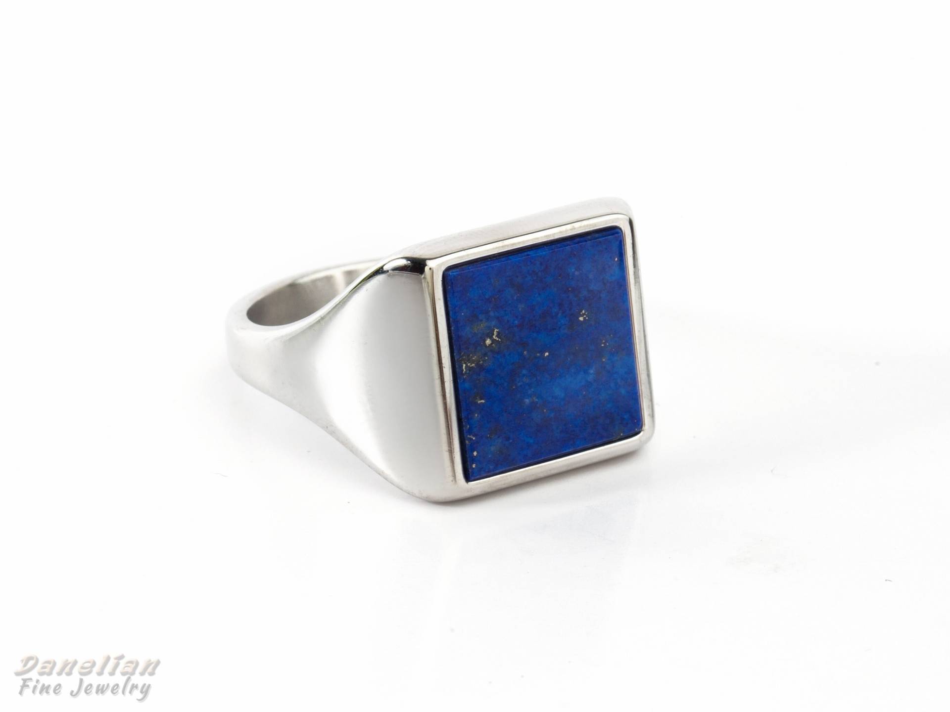 Silber Lapis Lazuli Ring, Siegelring Männer, Matt Ring Mann, Quadrat Gold/Schwarz, Sterling Kleiner Mann Sein Geschenk von DanelianJewelry