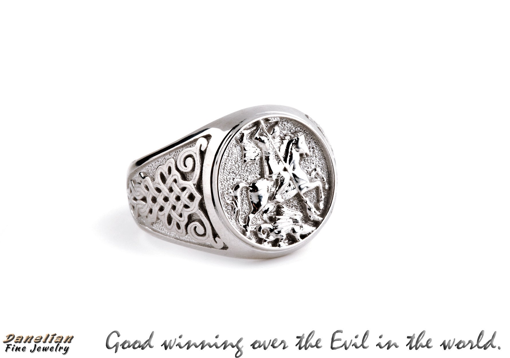 Silber Sovereign Ring, Herren Silberring, Sterling 925, Siegelring, St. Georg Mittelalter Geschenk Ehemann von DanelianJewelry