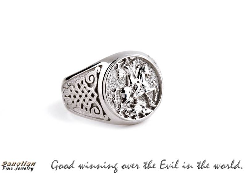 Silber Sovereign Ring, Herren Silberring, Sterling 925, Siegelring, St. Georg Mittelalter Geschenk Ehemann von DanelianJewelry