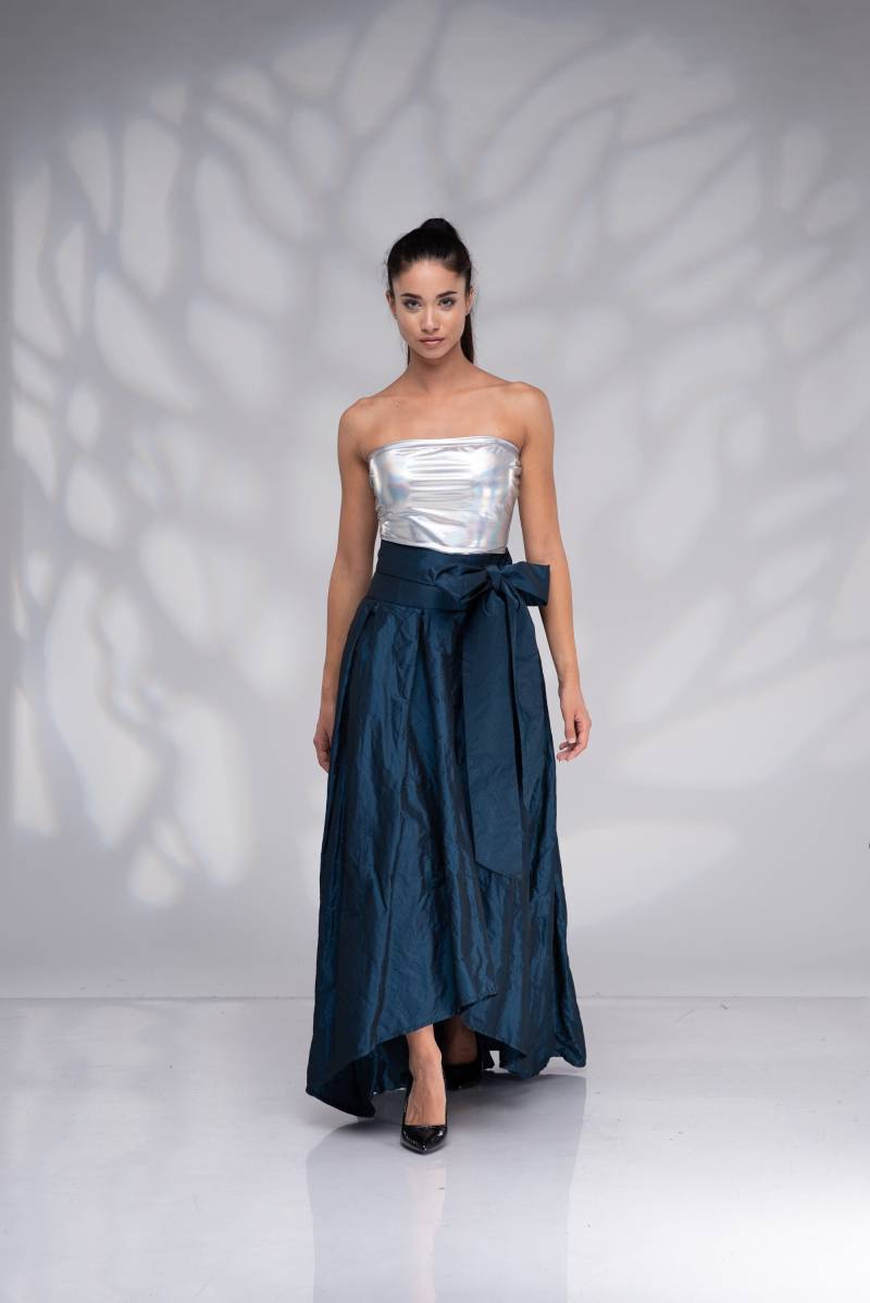 Formeller Langer Maxi-Rock, High Low Taftrock Mit Krawatte Schärpe Bogen von Danellys