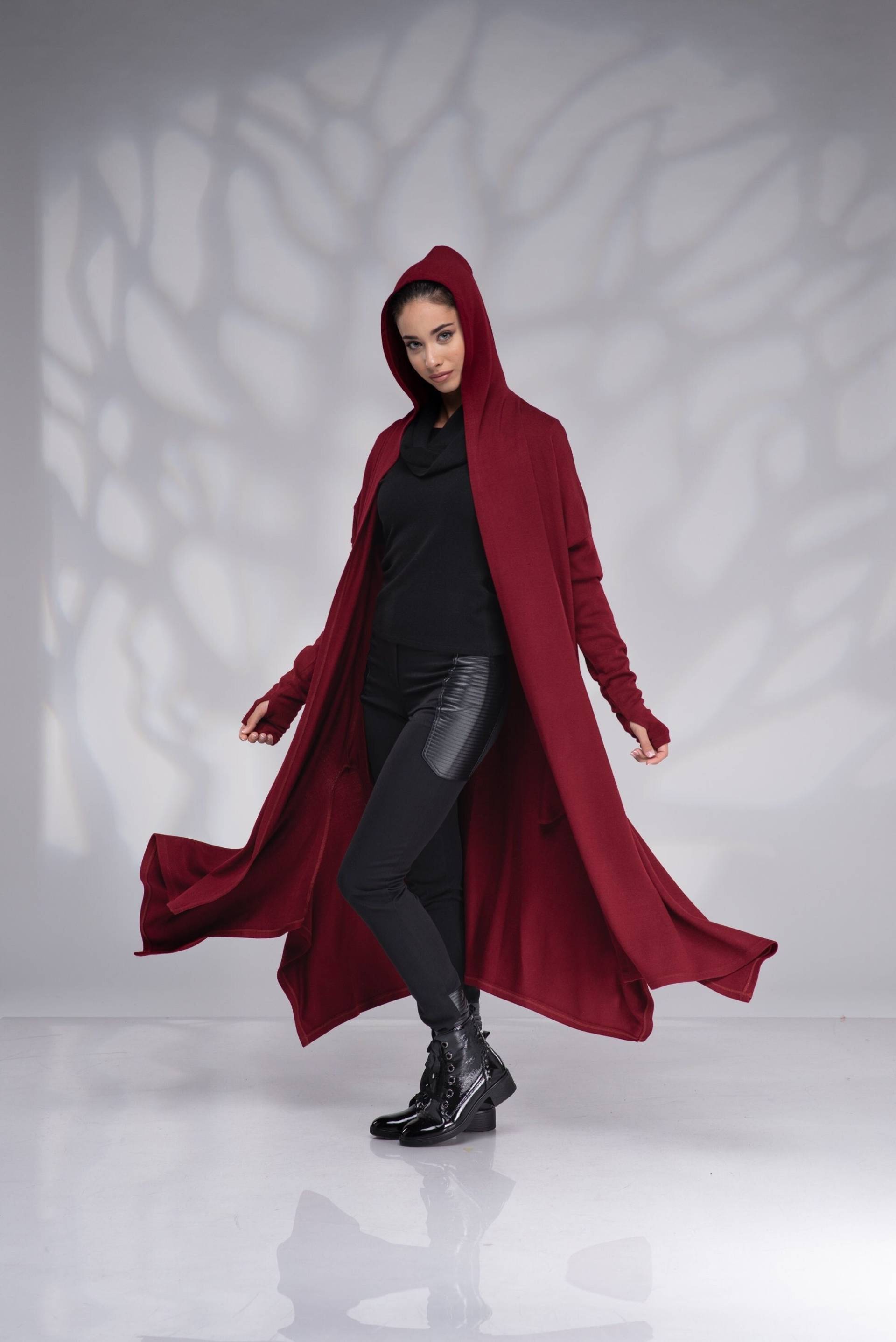 Kapuzen-Strickjacke Frauen, Lange Strickjacke, Winterumhang Mit Kapuze, Elfen-Mantel, Pixie-Hoodie, Kapuzen-Cape von Danellys