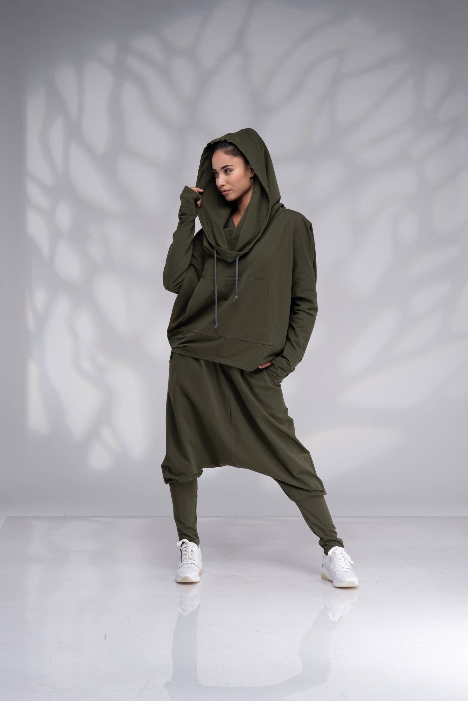 Khaki Haremshose Frauen, Hose Mit Tiefem Schritt, Sporthose in Übergröße, Baggyhose, Damen von Danellys