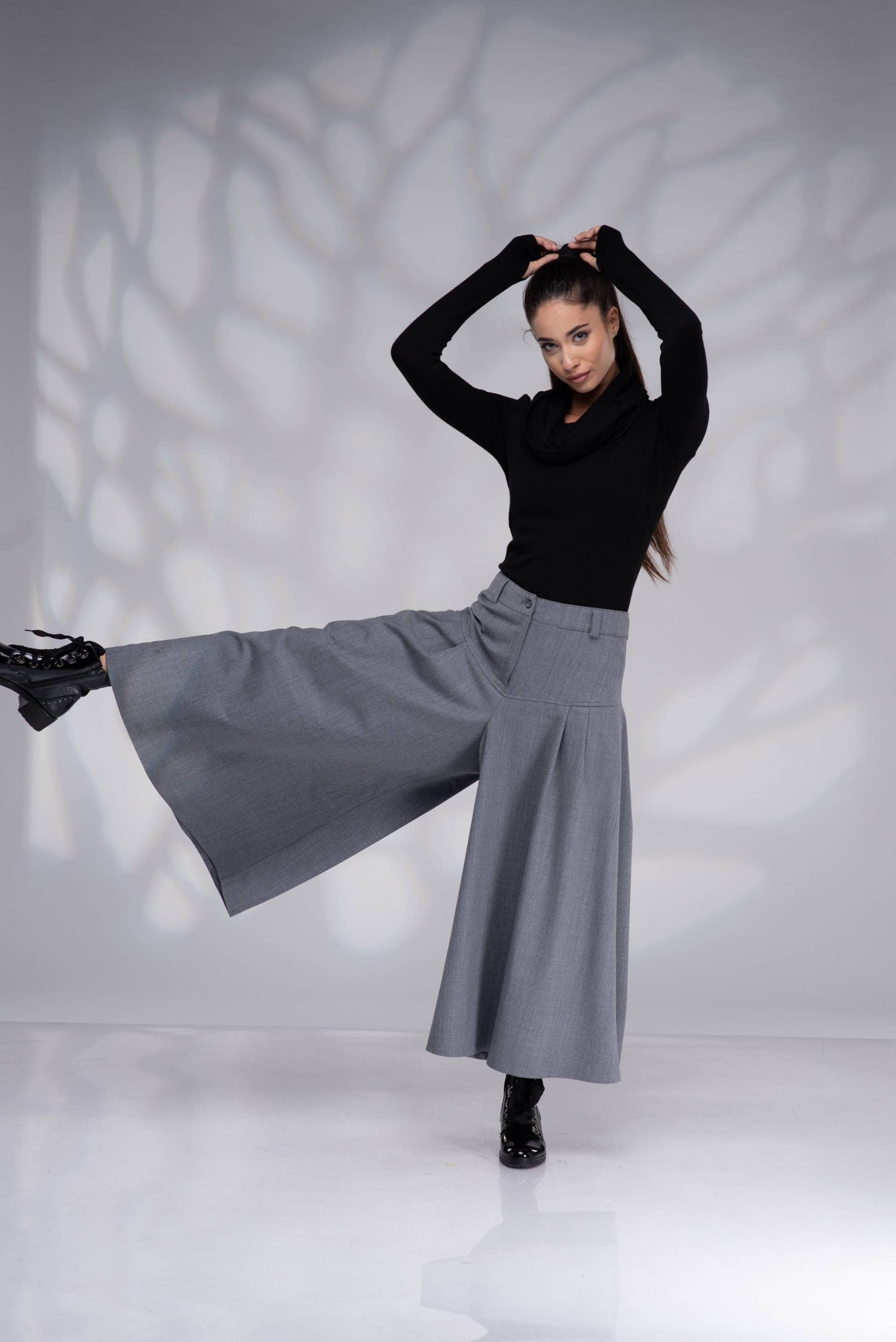 Wolle Culottes, Winter Hose Mit Weitem Bein, Wollhose, Rockhose, Wollhose Frauen, Graue Palazzohose von Danellys