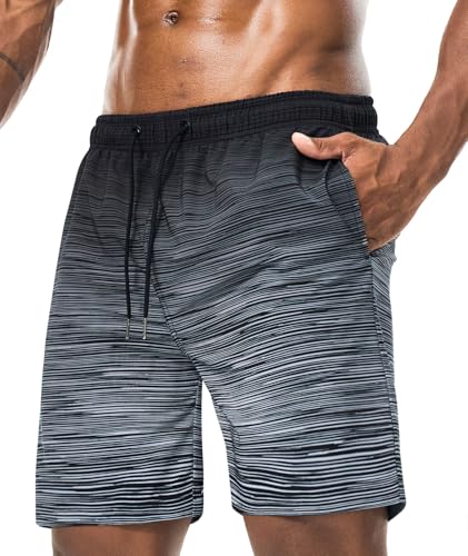 Danfiki Badehose Herren Lang Badeshorts mit Reißverschlusstasche Atmungsaktiv Schnelltrocknend Wasserabweisend Mit Tunnelzug Meshfutter von Danfiki