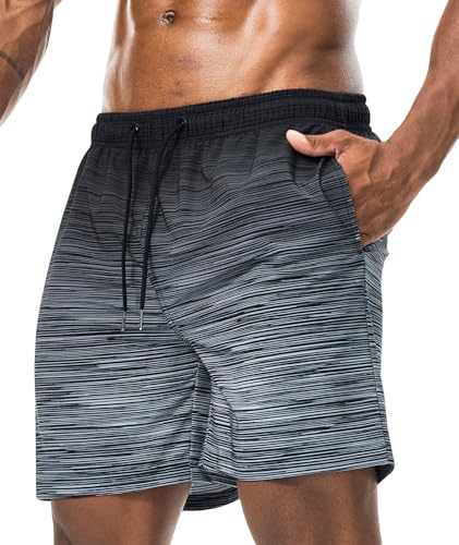 Danfiki Badehose Herren Lang Badeshorts mit Reißverschlusstasche Atmungsaktiv Schnelltrocknend Wasserabweisend Mit Tunnelzug Meshfutter von Danfiki