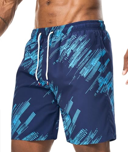 Danfiki Badehose Herren Lang Badeshorts mit Reißverschlusstasche Atmungsaktiv Schnelltrocknend Wasserabweisend Mit Tunnelzug Meshfutter von Danfiki